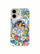 Colorful laundry sock doodle artwork on an iPhone 16 Plus case