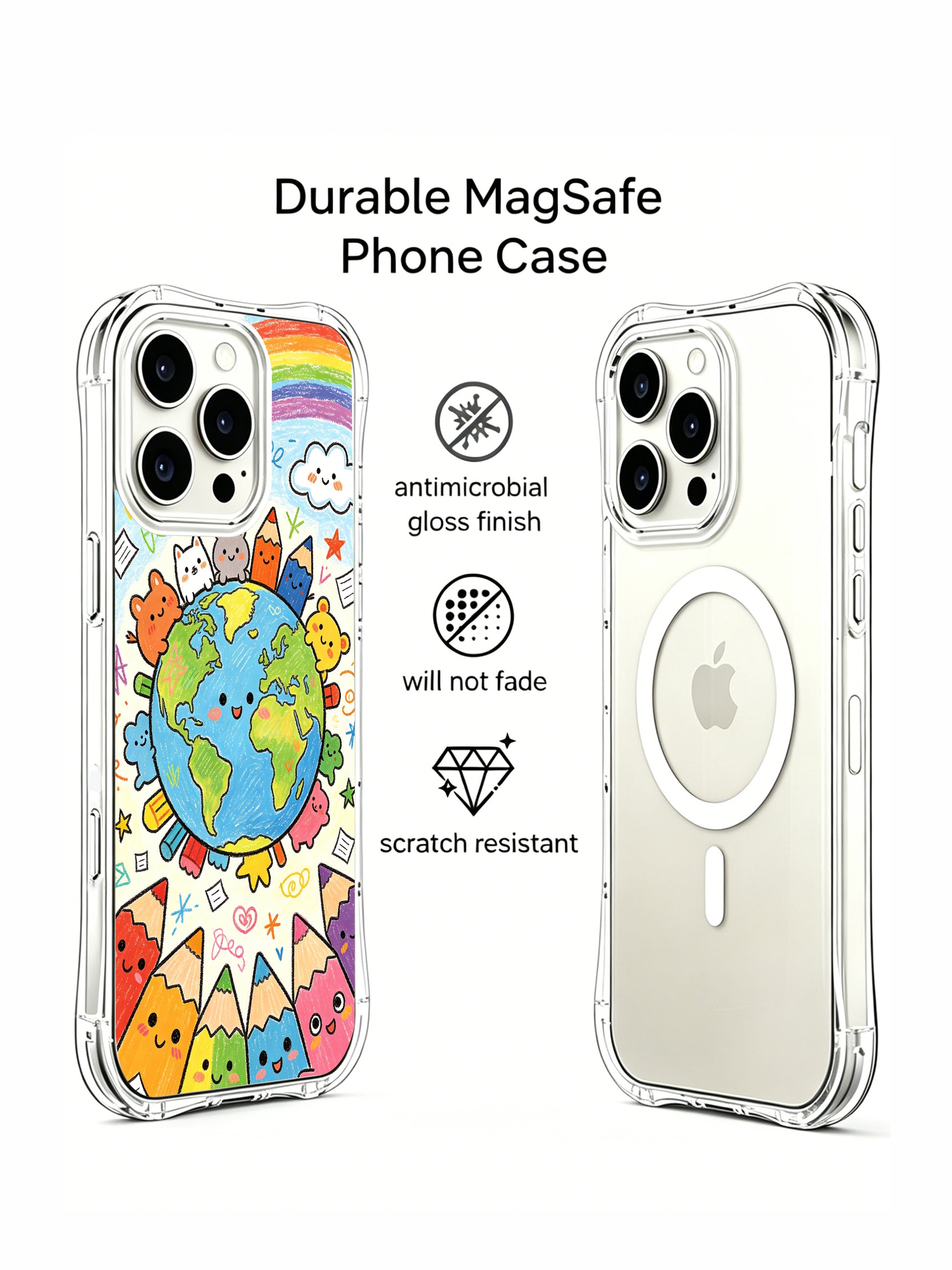 PhoneCasing iPhone 16 Pro Case showcasing the playful Color Pencil Earth Party series by Milo Yun, premium durable art casing for iPhone 16 Pro.