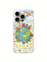 PhoneCasing iPhone 16 Pro Case with color pencil sunburst art, Milo Yun’s signature whimsical design, UV-printed premium case.