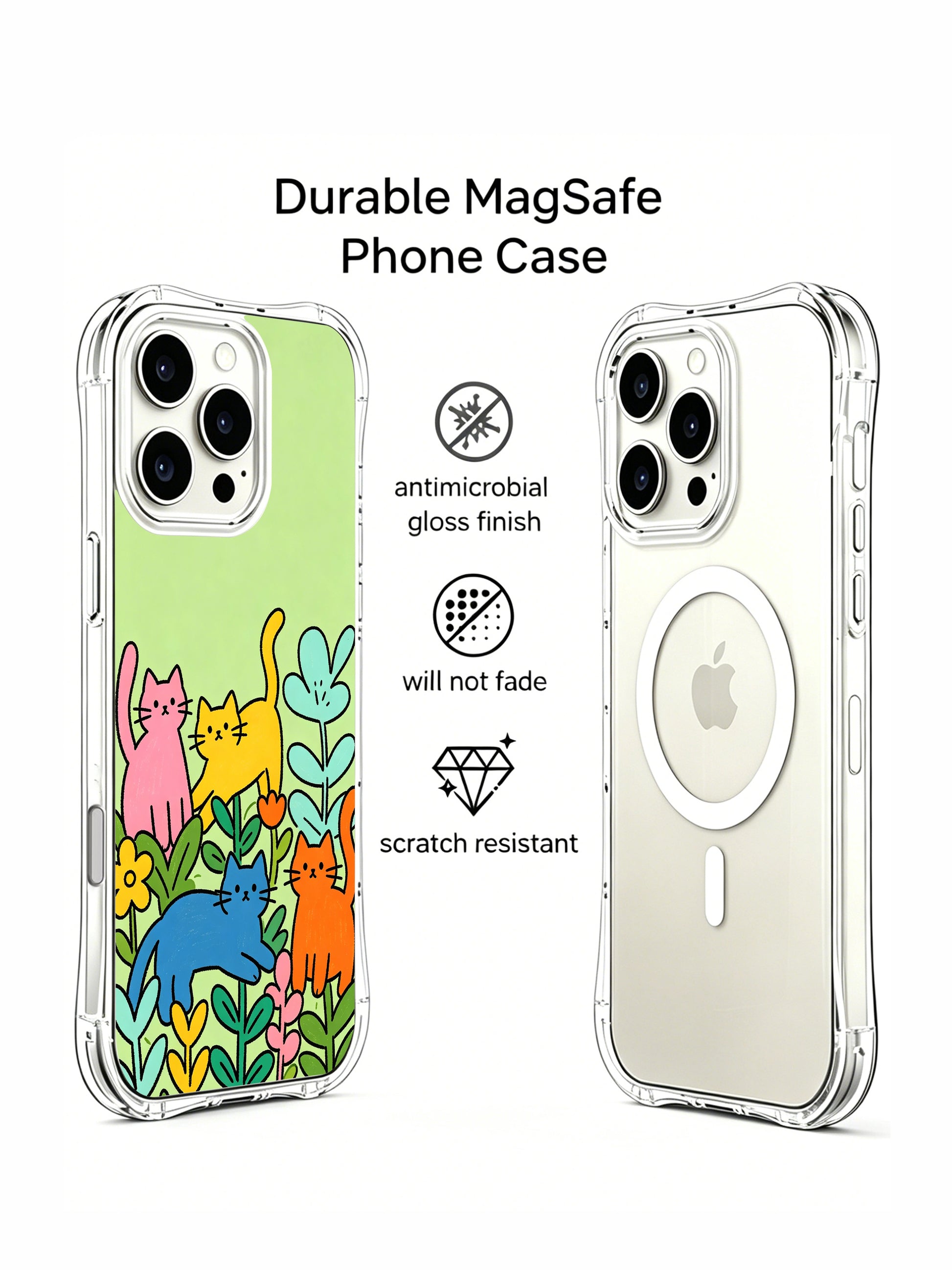 PhoneCasing iPhone 16 pro max scratch-resistant case with multicolored cats shaped like flowers, a cheerful design for everyday use.