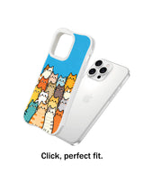 PhoneCasing iPhone 16 pro max protective case with a vibrant gathering of multicolored cats, a lively and playful design by Mimi Colorfield.