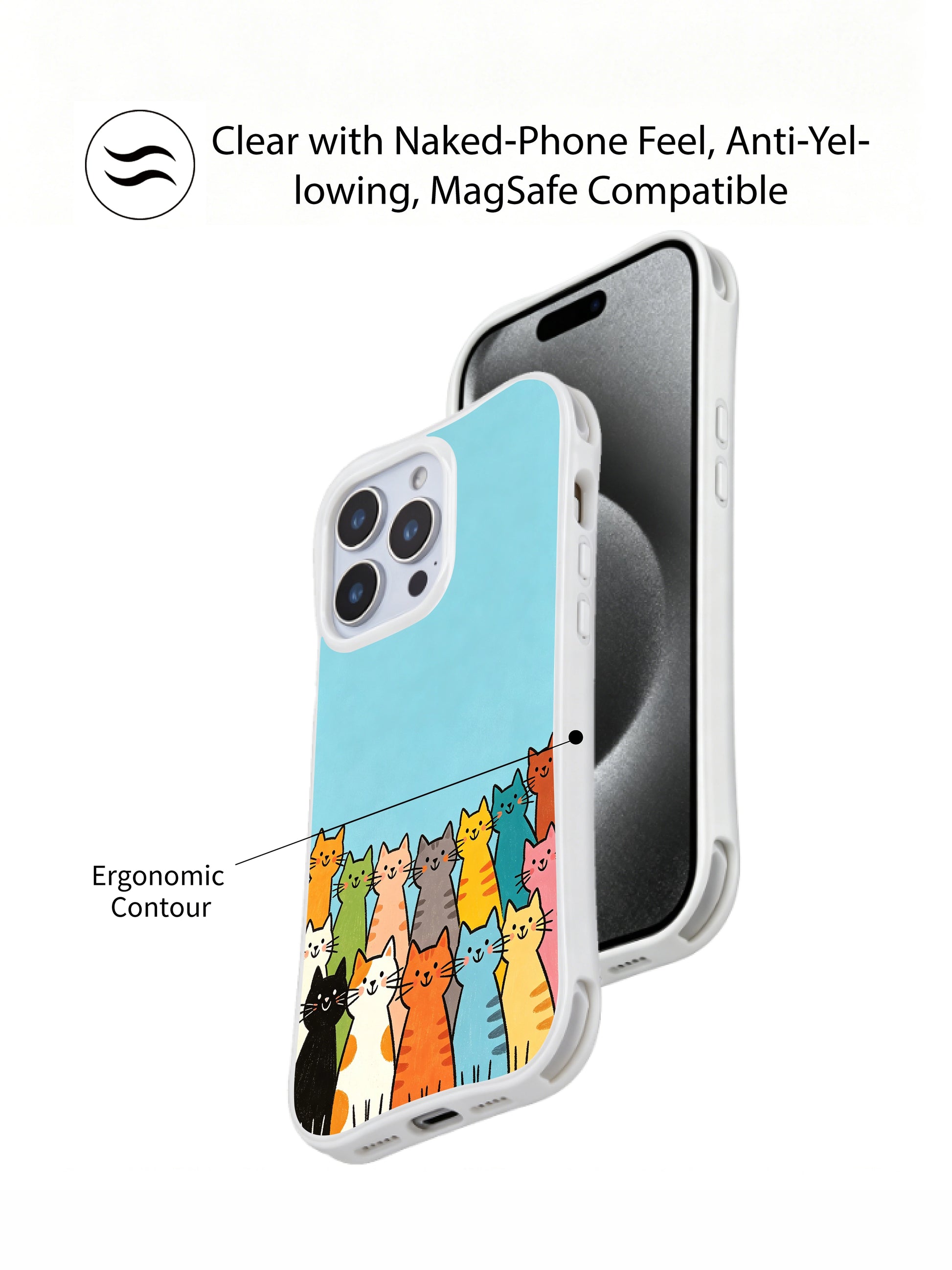 PhoneCasing iPhone 16 Pro Max showcasing Colorful Cat Lineup, whimsical cats forming a joyful group that brings warm and lively energy to your case.