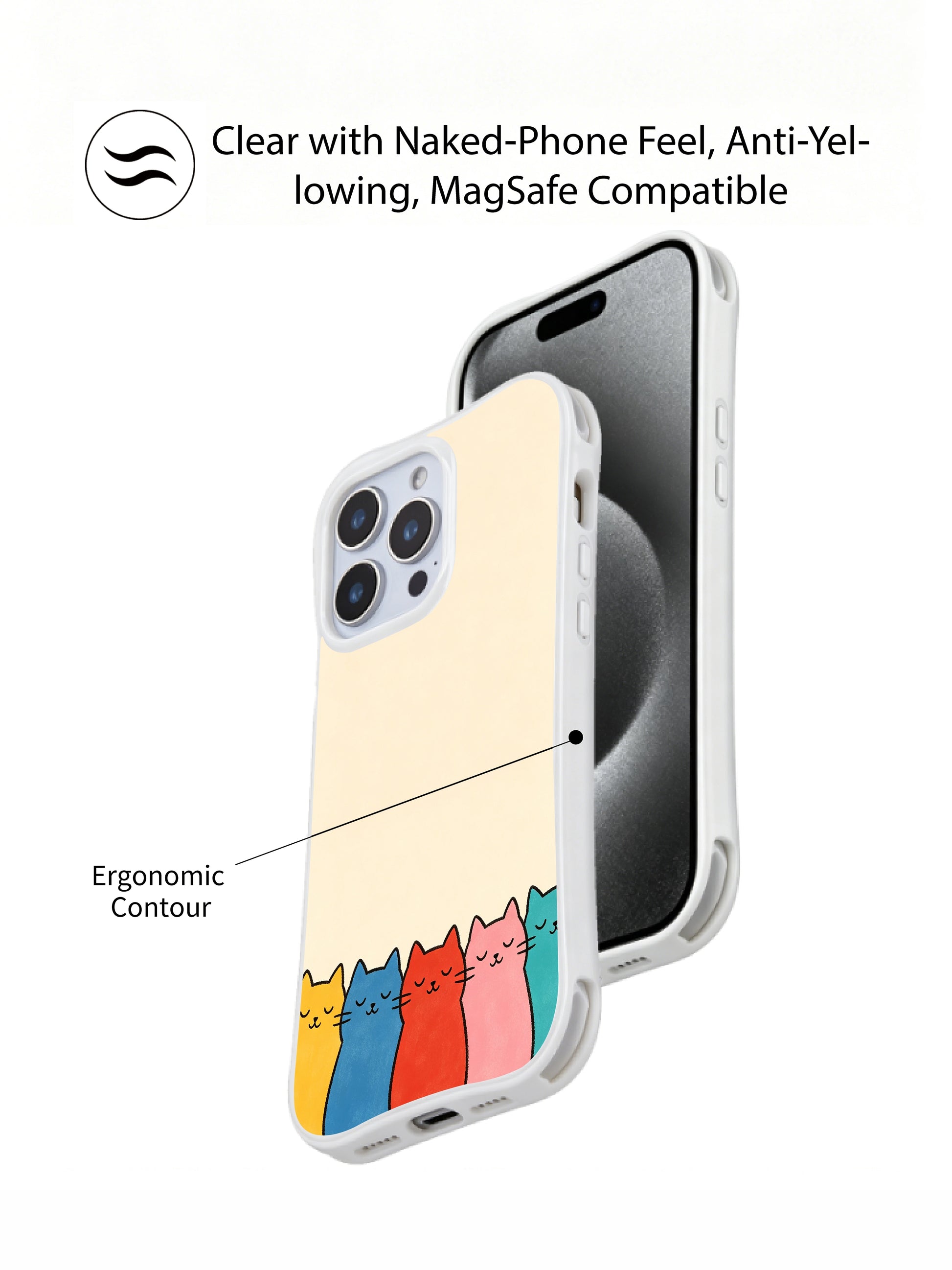 PhoneCasing iPhone 16 Pro Max showcasing Colorful Cat Stack, whimsical cats that bring warm and cozy energy to your everyday carry.