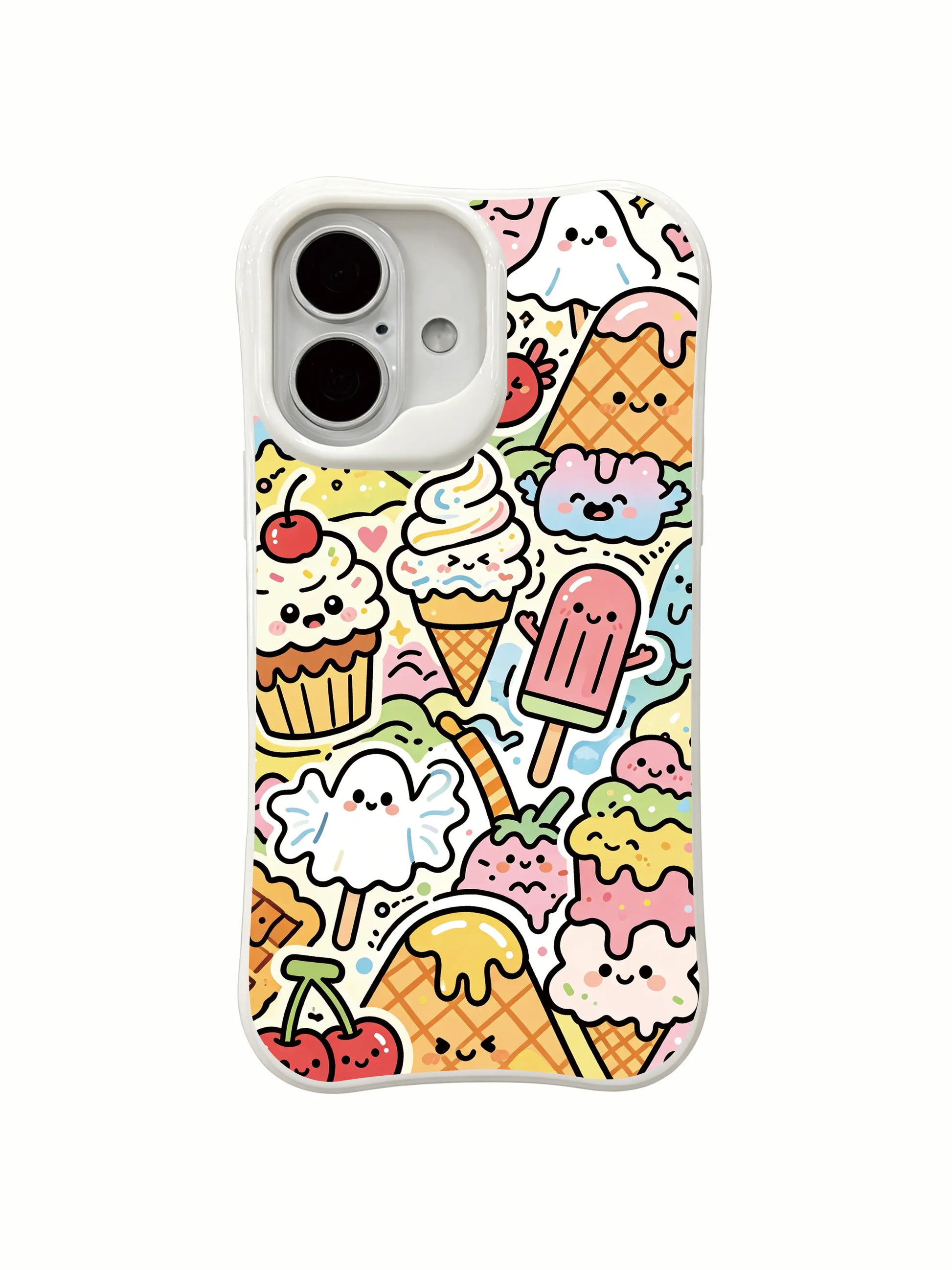 PhoneCasing colorful doodle candy iPhone 16 Plus Case, Milo Yun’s Ice Cream Valley with vibrant sweet scene art.