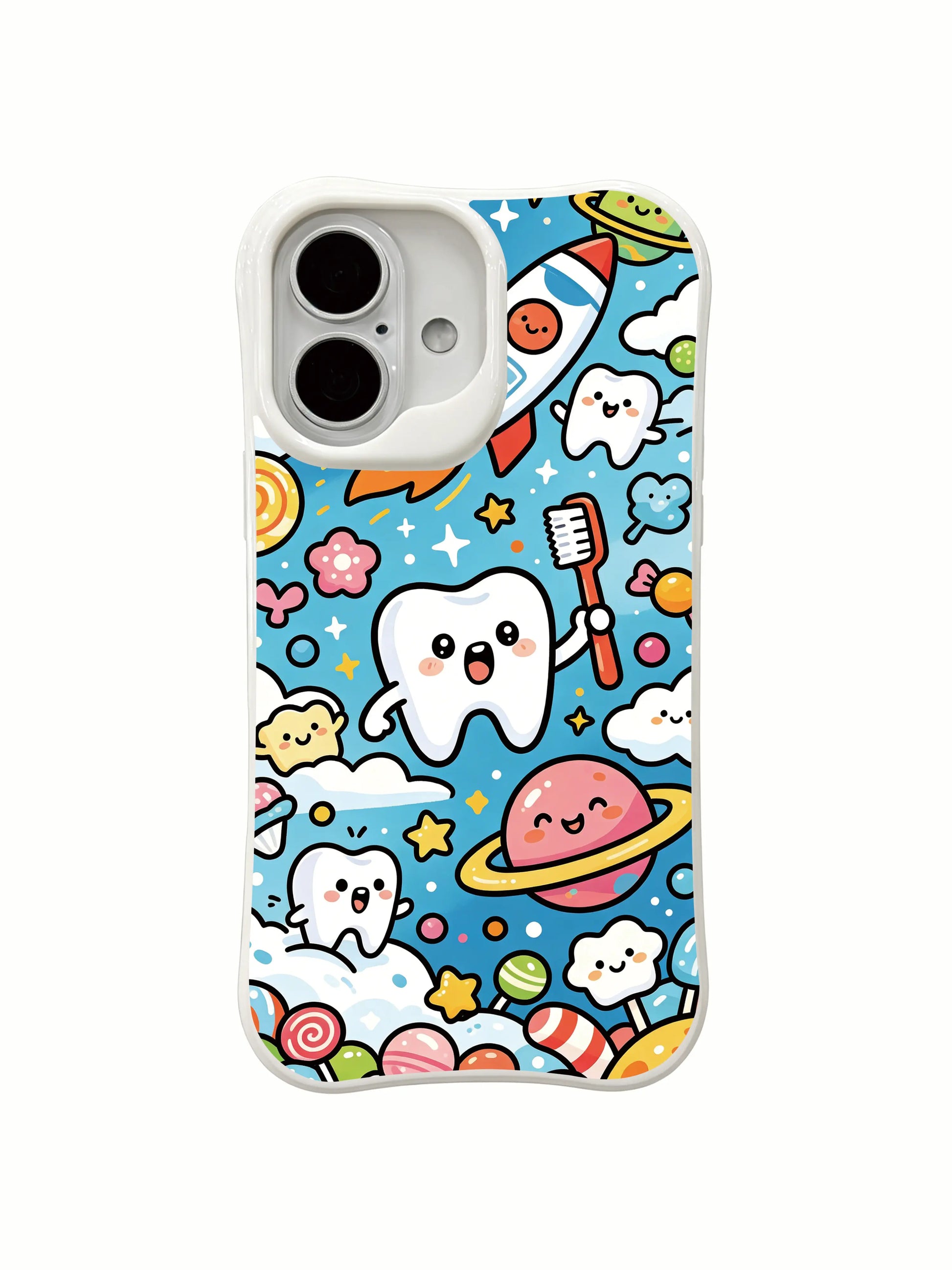 PhoneCasing colorful doodle candy iPhone 16 Plus Case, Milo Yun’s Ice Cream Valley with vibrant sweet scene art.