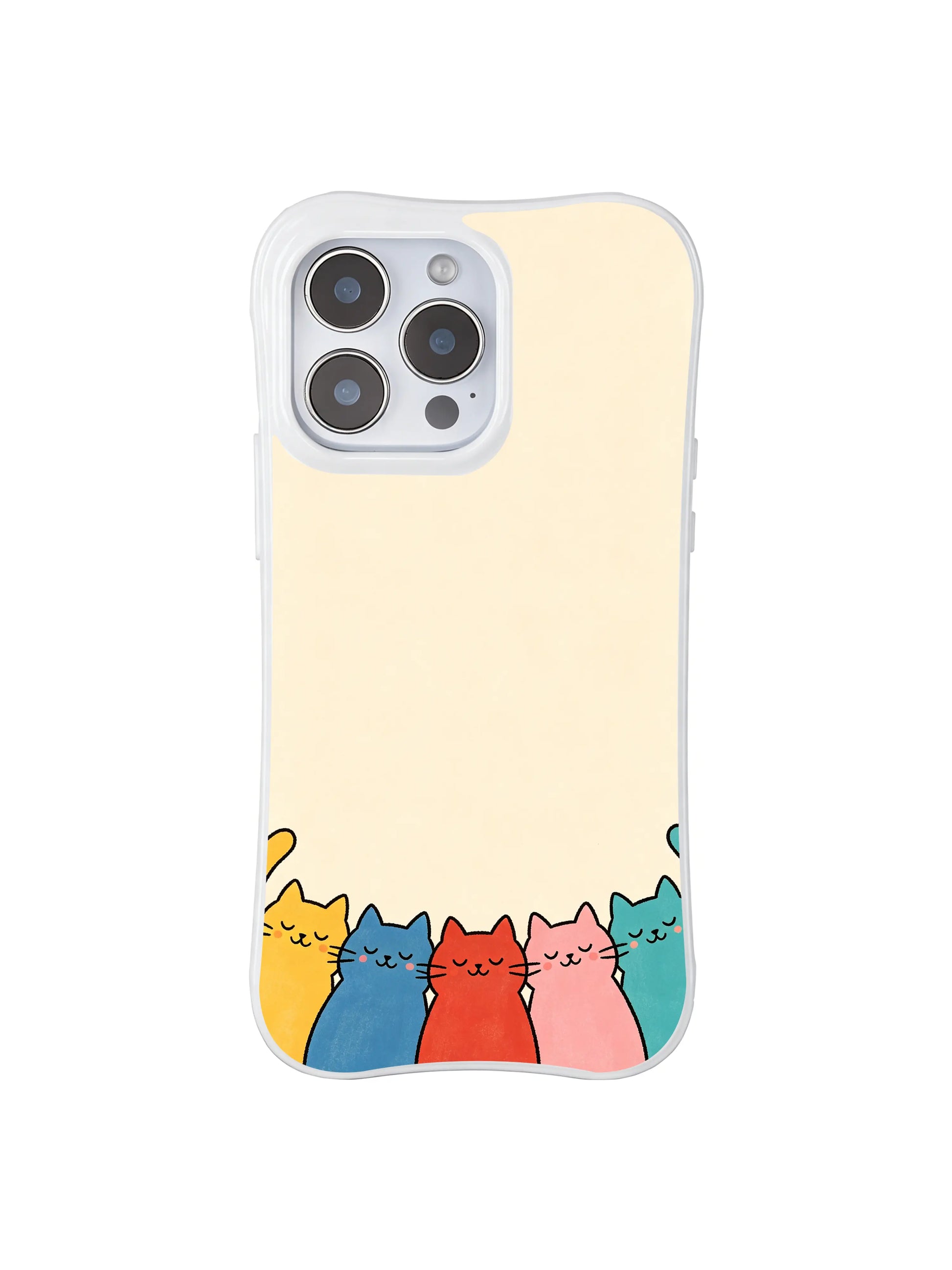 PhoneCasing iPhone 16 Pro Max with Colorful Feline Stack art, playful cats balancing slowly, like they’re on a quiet little adventure.