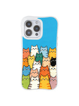 PhoneCasing iPhone 16 pro max scratch-resistant case with a troupe of multicolored cats, a playful and eye-catching design.