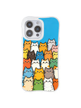 PhoneCasing iPhone 16 pro max anti-yellowing case with a whimsical "class photo" of colorful cats, a unique and fun design by Mimi Colorfield.