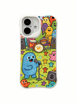 Colorful monster performance artwork on an iPhone 16 Plus case