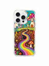 Clustered mushroom cottages on a hillside artwork on an iPhone 16 Pro Max case