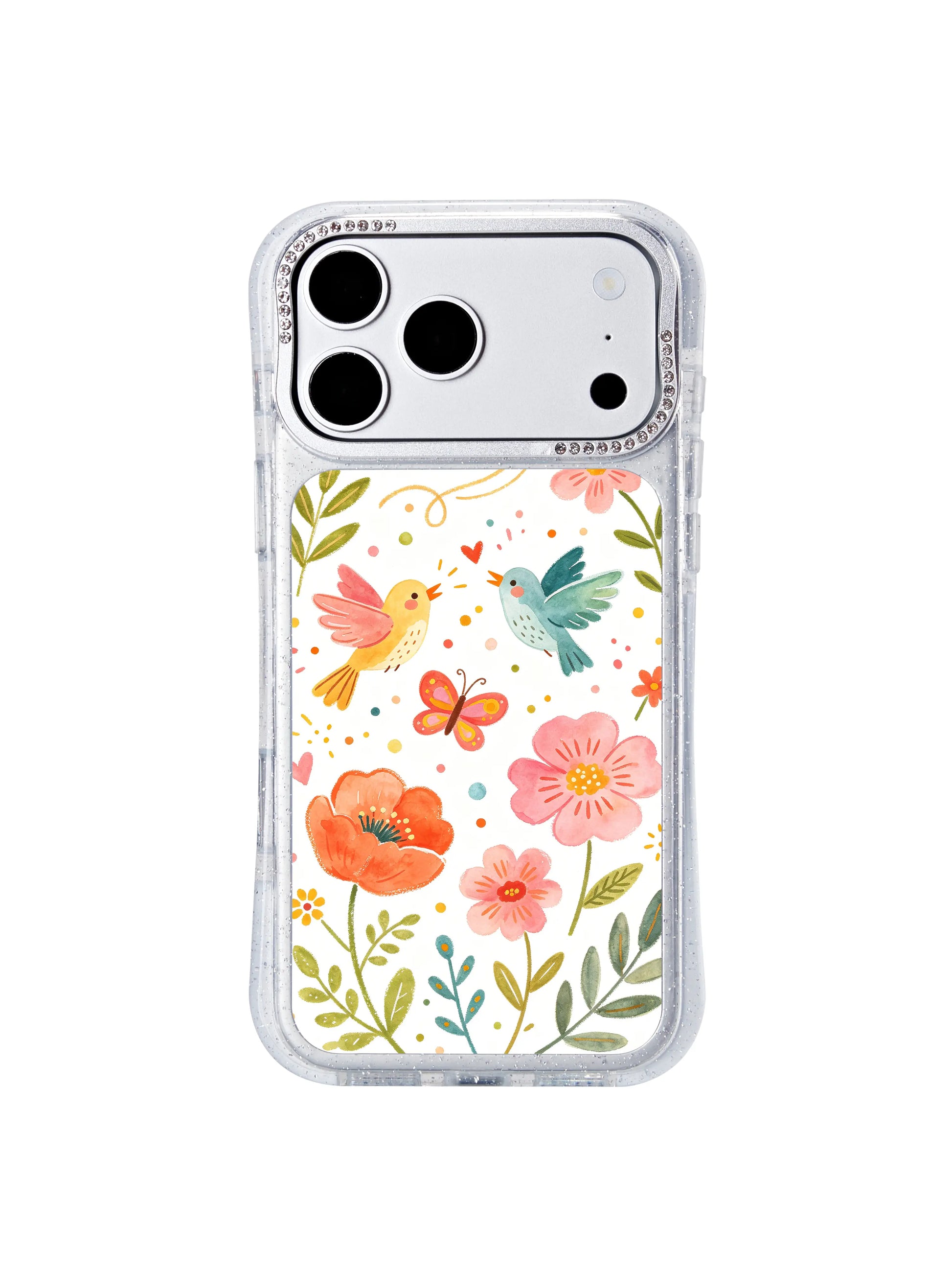 PhoneCasing fully MagSafe compatible iphone 17 pro Max casing, reinforced anti-collision silicone corner bumpers, tiny confetti dot accents and cheerful wildlife botanical details for seamless magnetic wireless accessory use.