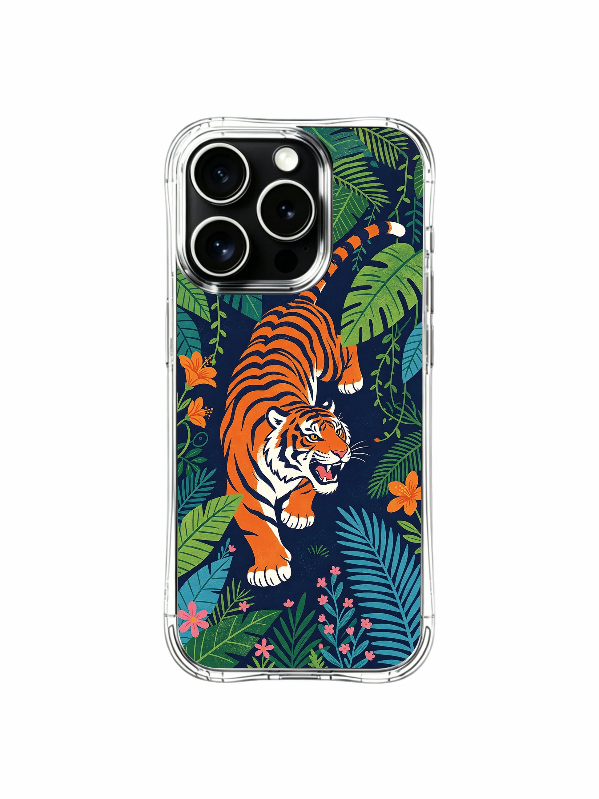 Confidence themed orange tiger dark night jungle iPhone 13 pro Case by PhoneCasing, Elias Nocturne wearable art cover, lush tropical vine crafted premium phone casing