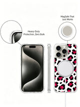 Bold unreserved Berry Wild white leopard iPhone 14 Pro Case by PhoneCasing, pure crisp white base paired with vivid juicy pink cheetah rosettes, limited edition wearable art casing for casual & street fashion outfits