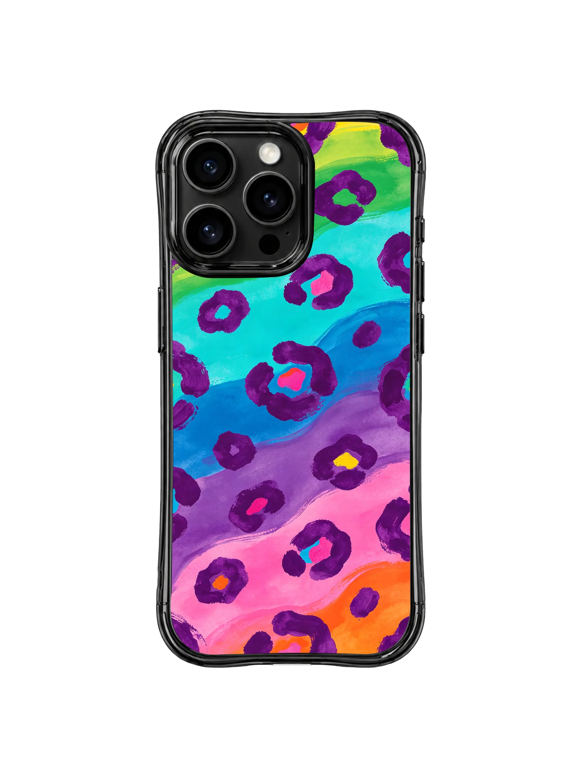 Contemporary pop pattern iPhone 14 Pro Case from PhoneCasing, Roxy Wildhart signature abstract leopard design, bold rainbow palette for modern artistic style