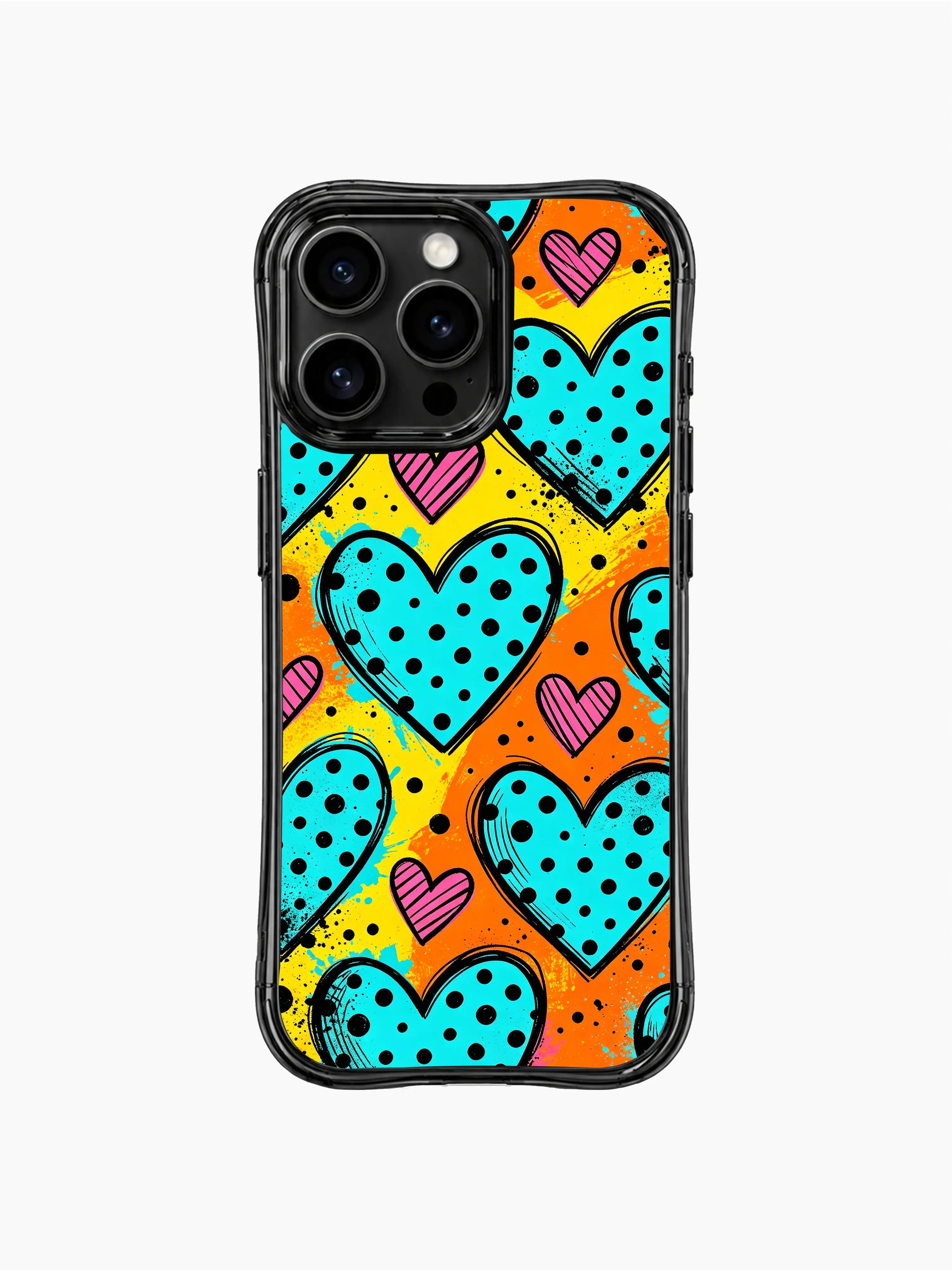 PhoneCasing iPhone 13 Pro Max casing fresh cool cyan blue heart confetti print, perfect eye-catching statement phone cover for color-loving teen and young women.