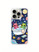 PhoneCasing iPhone 16 Pro Case with cosmic bubble and rubber duck art, Milo Yun’s Galaxy Bubble Bath series, high-quality printed casing.