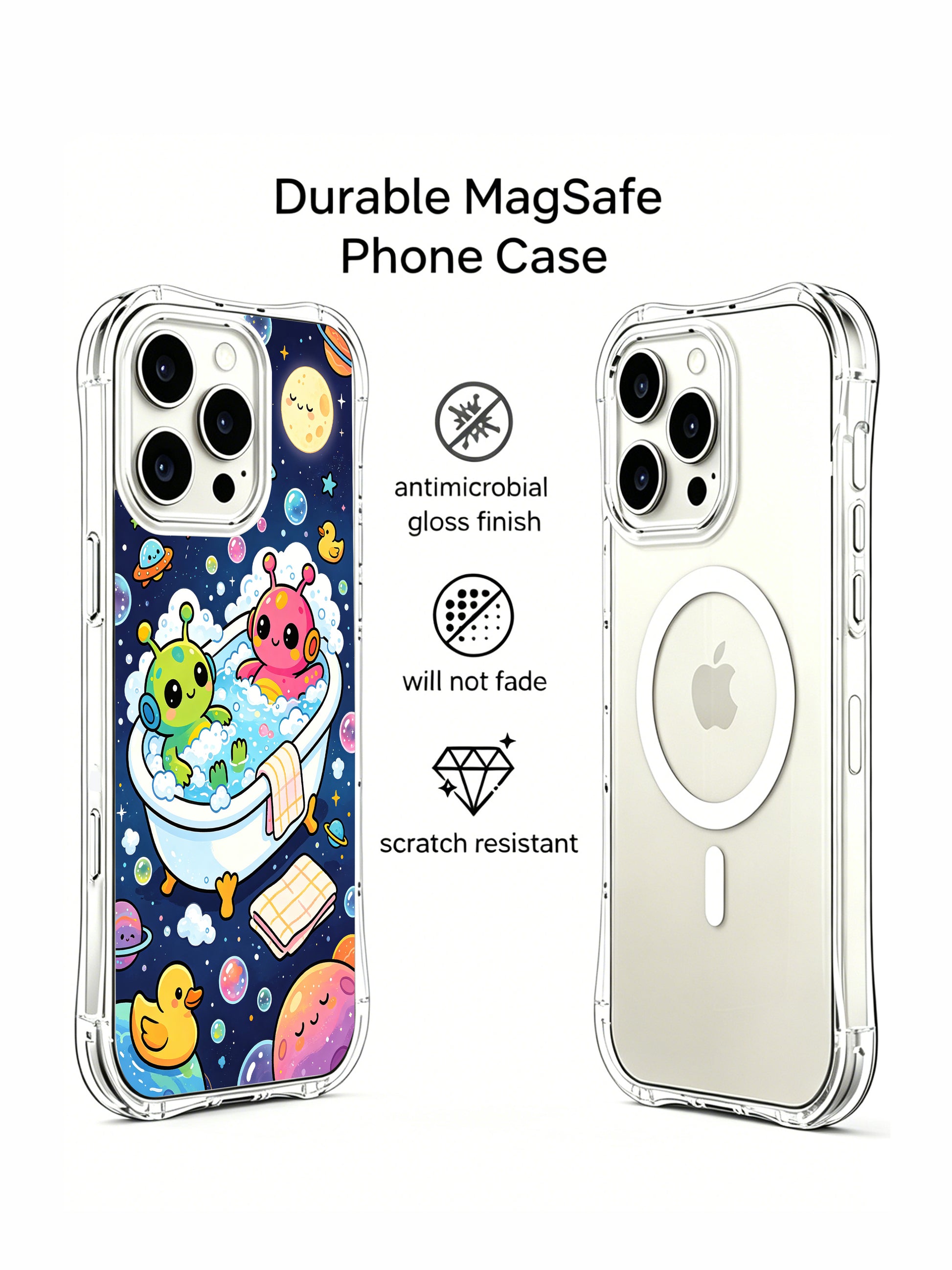 PhoneCasing iPhone 16 Pro Case showcasing the playful Cosmic Bubble Party series by Milo Yun, premium durable art casing for iPhone 16 Pro.