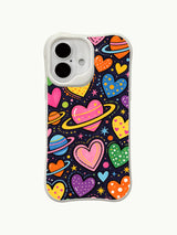 Cosmic Love Hearts artwork on an iPhone 16 Plus case