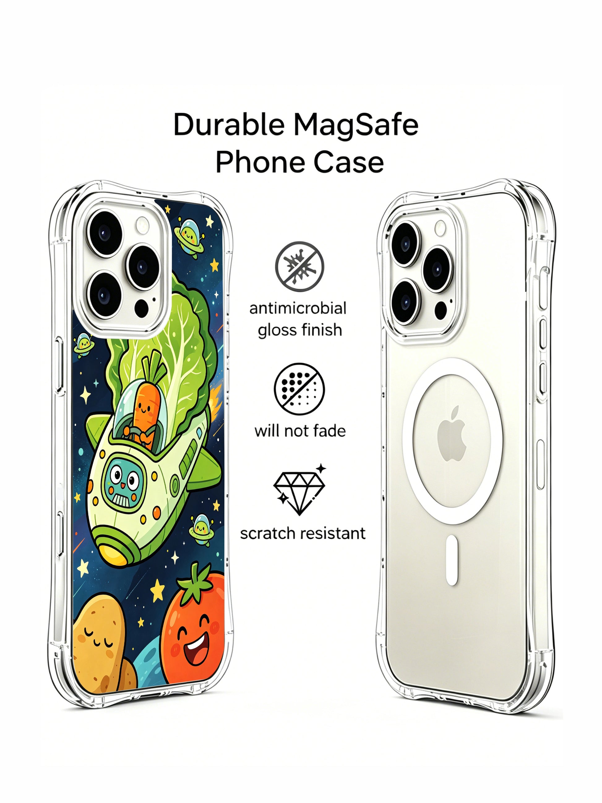 PhoneCasing iPhone 16 Pro Case showcasing the playful Space Veggie Ship series by Milo Yun, premium durable art casing for iPhone 16 Pro.