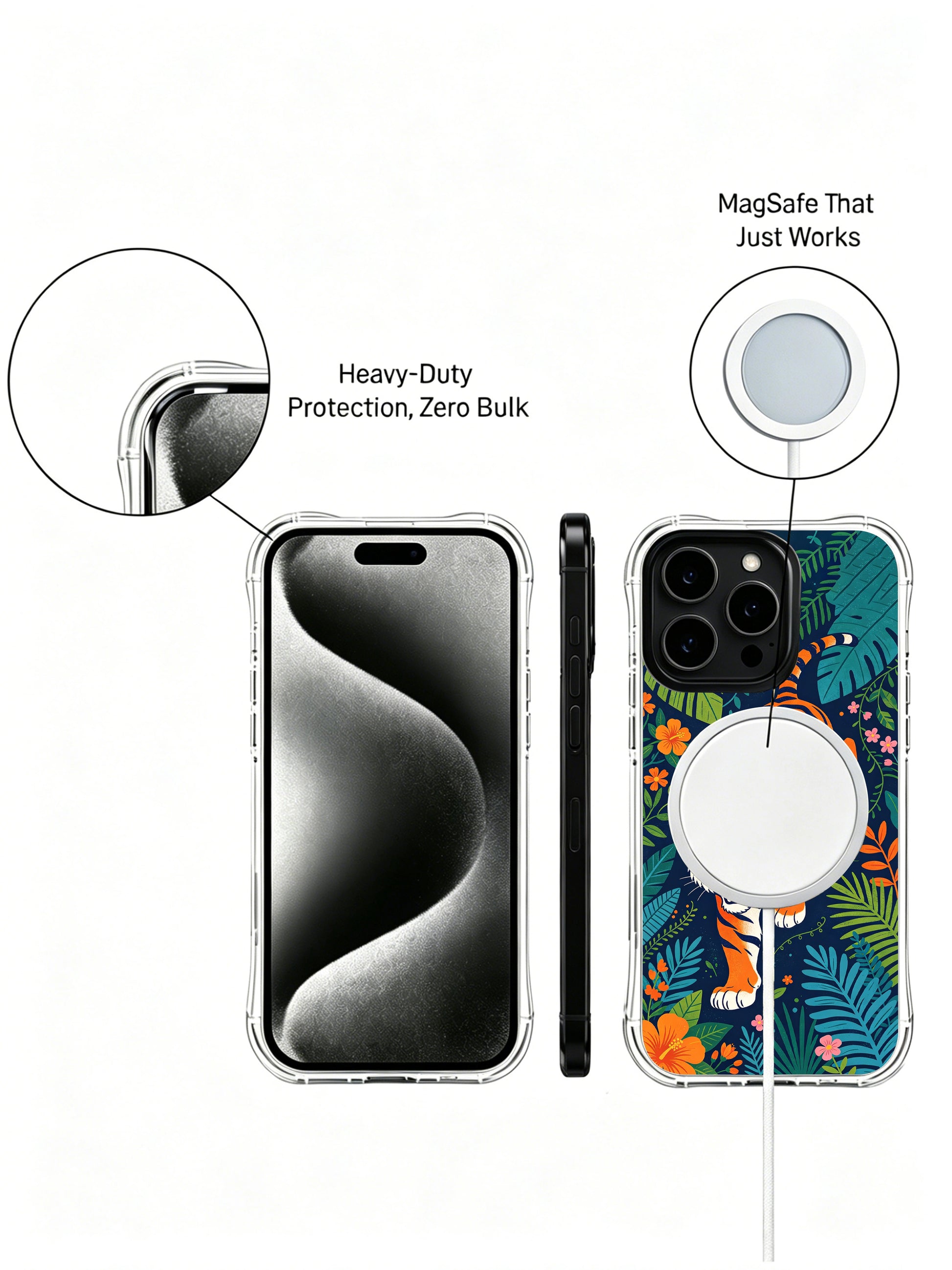 Symbol of courage wild orange tiger Night Garden iPhone 13 pro Case from PhoneCasing, Elias Nocturne limited edition art cover, hand-finished tropical foliage phone casing USA made