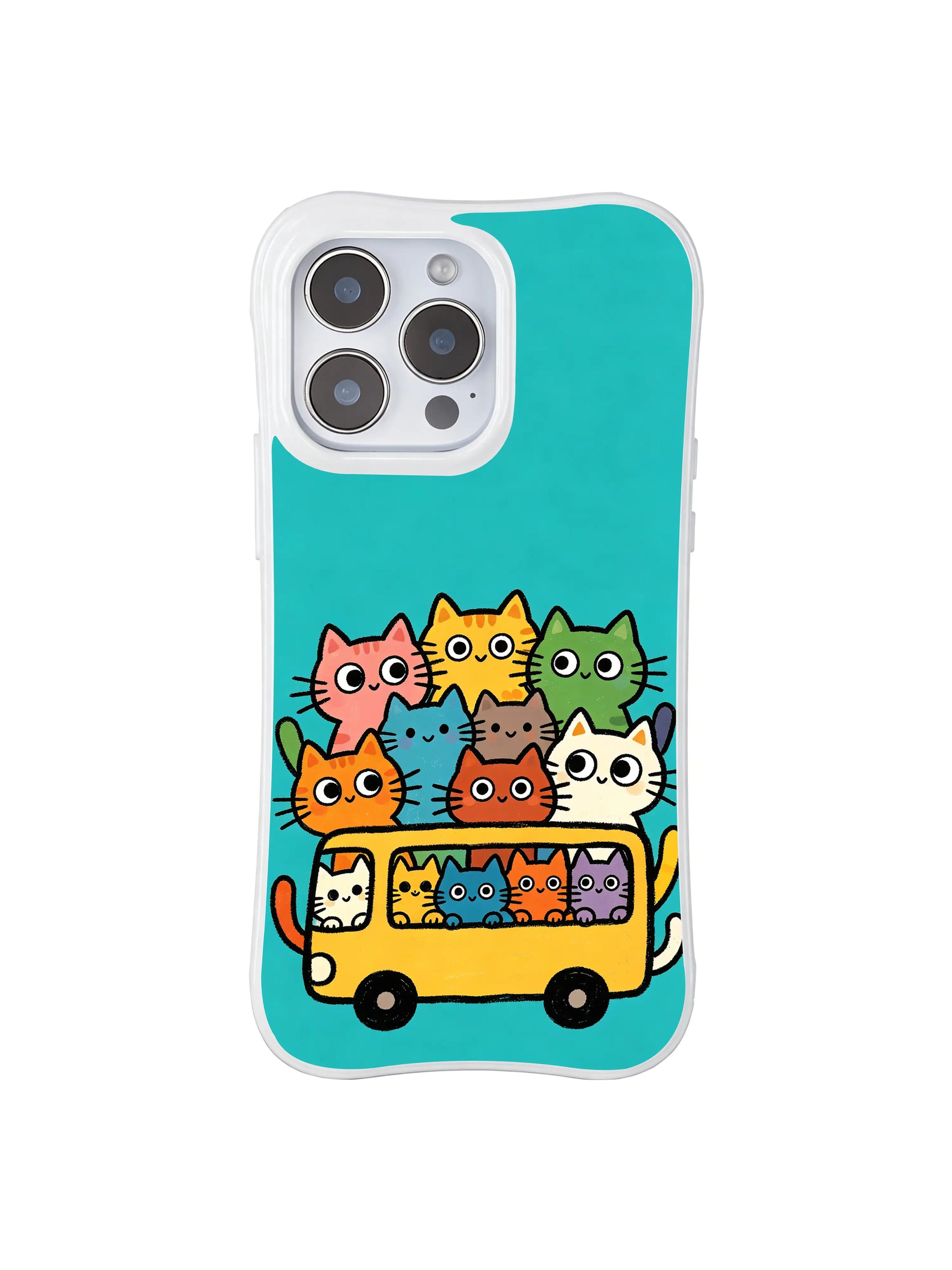 PhoneCasing iPhone 16 pro max MagSafe case with an art design of cats enjoying a cozy, crowded bus journey.