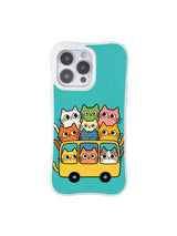 PhoneCasing iPhone 16 pro max MagSafe case with an art print of cats enjoying a warm, crowded bus ride.