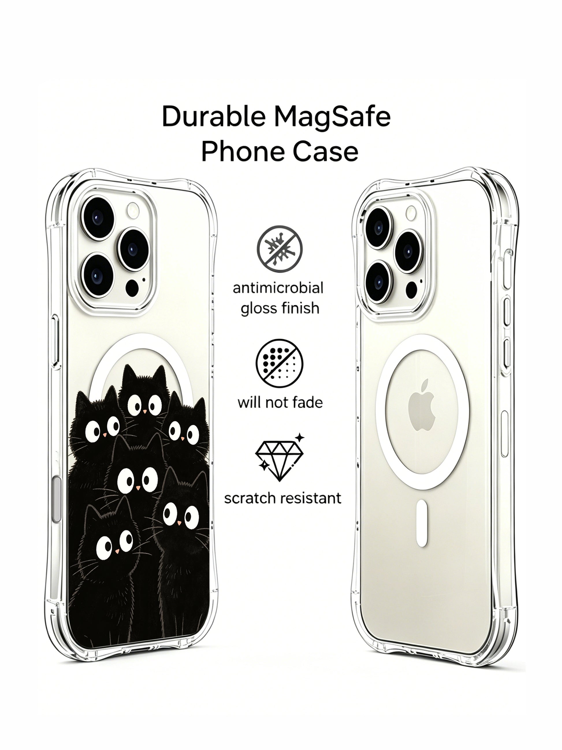 PhoneCasing iPhone 16 pro max scratch-resistant case with soft black cat art, offering anti-fall protection and a charming look.