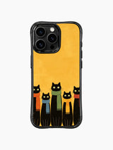 PhoneCasing iPhone 16 Pro Max showcasing Cozy Winter Kitty Crew, five black cats in soft scarves bringing warmth to your everyday carry.