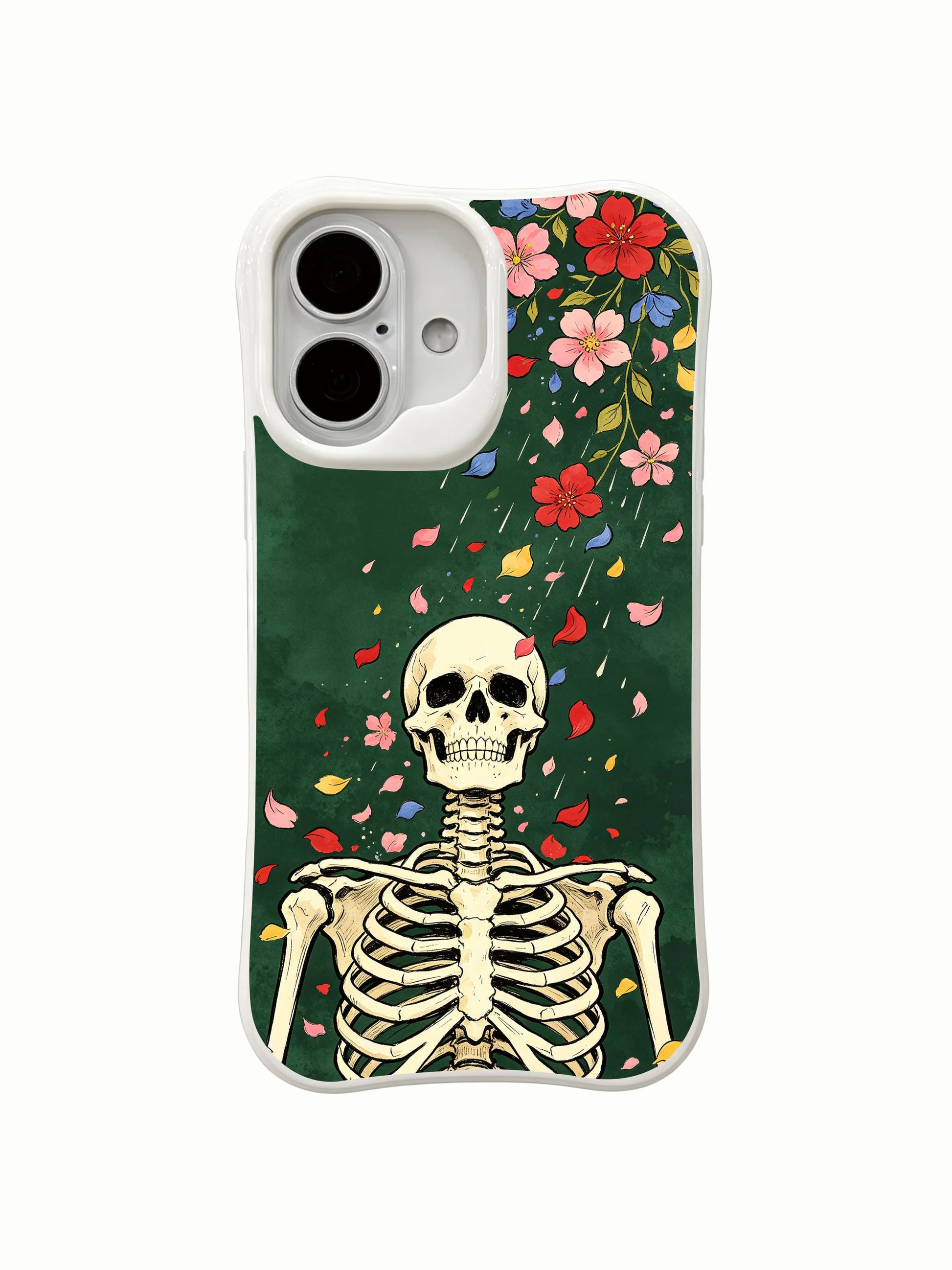 PhoneCasing floor crack anti-shock test Green Curtain Shower iPhone 16 Case, drop-proof rugged four-edge construction, scratch-resistant long-wearing printed shell for heavy daily usage