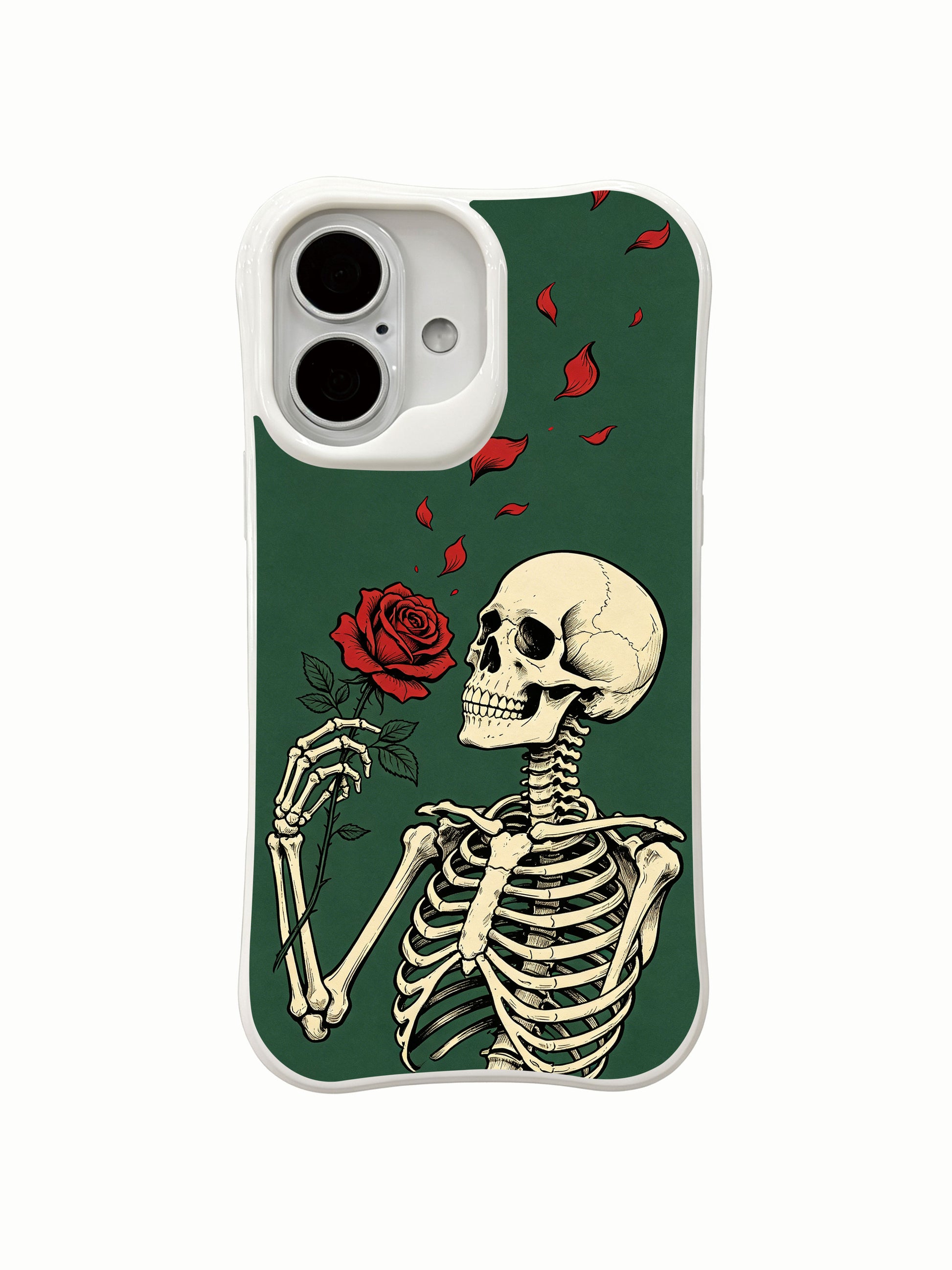 PhoneCasing floor crack anti-shock test Emerald Rose Letter iPhone 16 Case, drop-proof rugged four-edge construction, scratch-resistant long-wearing printed shell for heavy daily usage