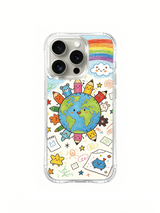 PhoneCasing iPhone 16 Pro Case with crayon planet character circle illustration, Milo Yun’s Color Pencil Planet series, gallery-quality print.