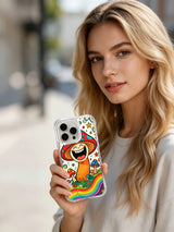 Crayon-texture folk mushroom on an iPhone 16 Pro Max case