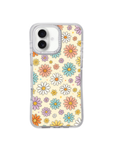 PhoneCasing pale cream seamless multi-tone daisy iPhone 17 casing design from artist Solea Meadow Cream Color Daisy Parade, scattered orange pink mint lavender and white flower clusters with subtle hand-drawn crayon grain for warm vintage feminine aesthetic. 11