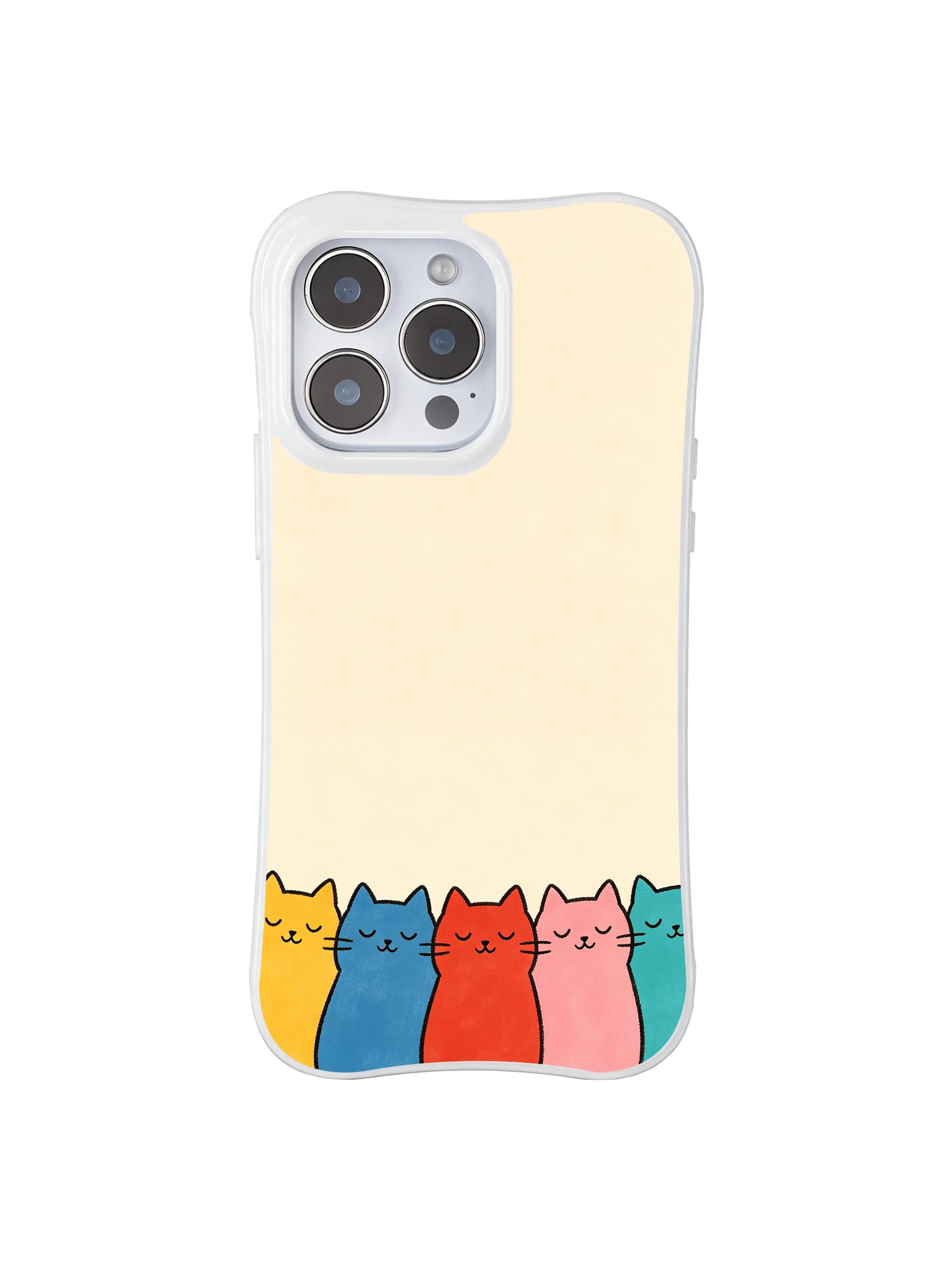 PhoneCasing iPhone 16 Pro Max with Cream Sky Balancing Kitties print, cats that balance slowly, bringing a calm, cheerful warmth to your phone case.