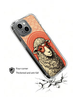 Poetic sheep with crimson round glasses artwork on an iPhone 13 case