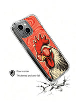 Rooster with crimson glasses and morning ripples artwork on an iPhone 13 case
