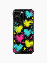 Cross Scratch Sketch Neon Punk Hearts görseli içeren iPhone 13 Pro Max kılıfı