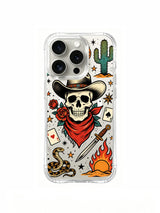 Crying-heart queen card with rose, lipstick and dagger artwork on an iPhone 15 Pro case