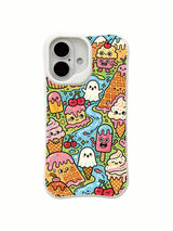 Cupcake and ice cream sprite artwork on an iPhone 16 Plus case