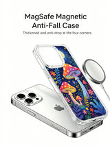 PhoneCasing iPhone 16 pro max Case, premium bespoke illustrated casing with swirling psychedelic foliage & multicolor wildflower framing glowing woodland mushroom colony, durable USA-made shockproof art phone casing