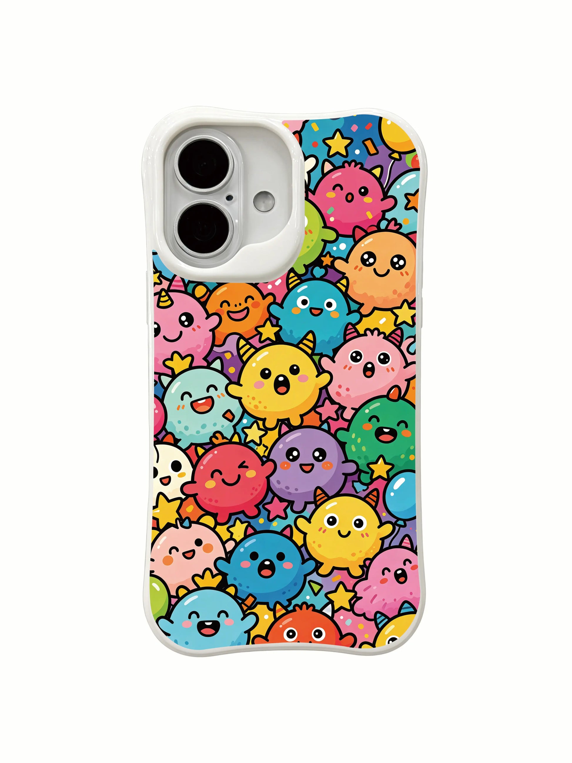 PhoneCasing cute cartoon creature iPhone 16 Plus Case, dense full-cover art from Milo Yun’s Candy Monster Parade series.