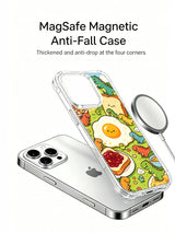 Cute dinosaur breakfast artwork on an iPhone 16 Pro case