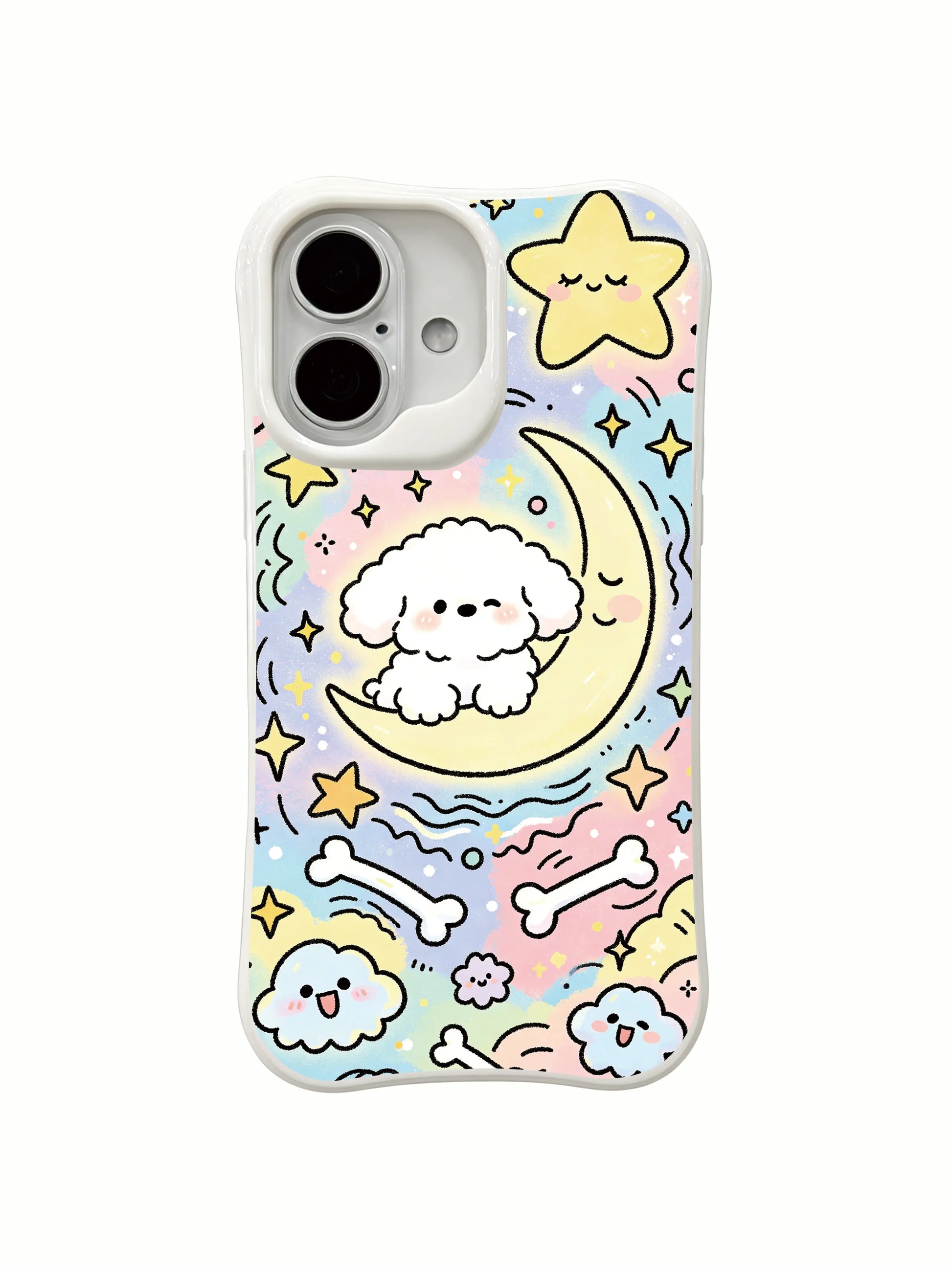 PhoneCasing cute dog moon and star iPhone 16 Plus Case, dreamy design by artist Milo Yun, locally made in USA.