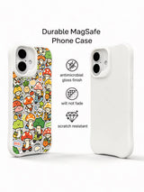 Cute mushroom character artwork on an iPhone 16 Plus case