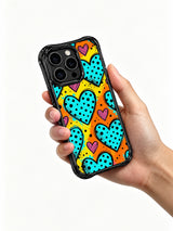 Cyan Black Dot Heart Confetti Party Pop görseli içeren iPhone 13 Pro Max kılıfı