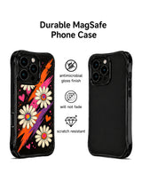 PhoneCasing iPhone 16 pro Case showcasing Velvet Wave Blossoms wavy frame fantasy psychedelic floral artwork from Ruby Daze’s Daisy Love Riot series, durable shockproof art casing for iPhone 16 pro.