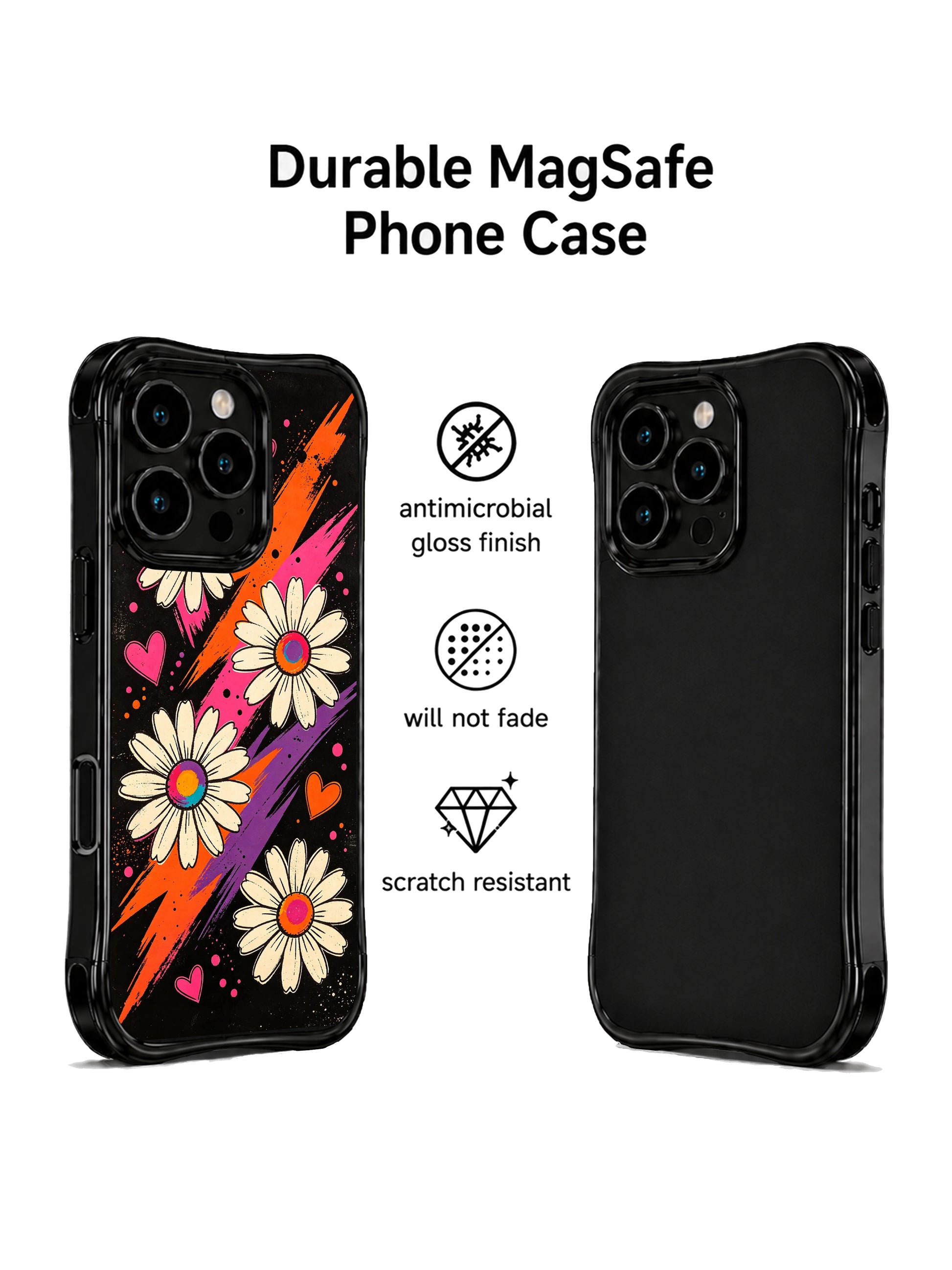 PhoneCasing iPhone 16 pro Case showcasing Velvet Wave Blossoms wavy frame fantasy psychedelic floral artwork from Ruby Daze’s Daisy Love Riot series, durable shockproof art casing for iPhone 16 pro.