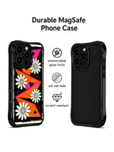 PhoneCasing iPhone 16 pro Case displaying Wild Orange Daisy Map retro travel poster floral graphic from Ruby Daze Daisy Love Riot series, durable shockproof art casing for iPhone 16 pro.