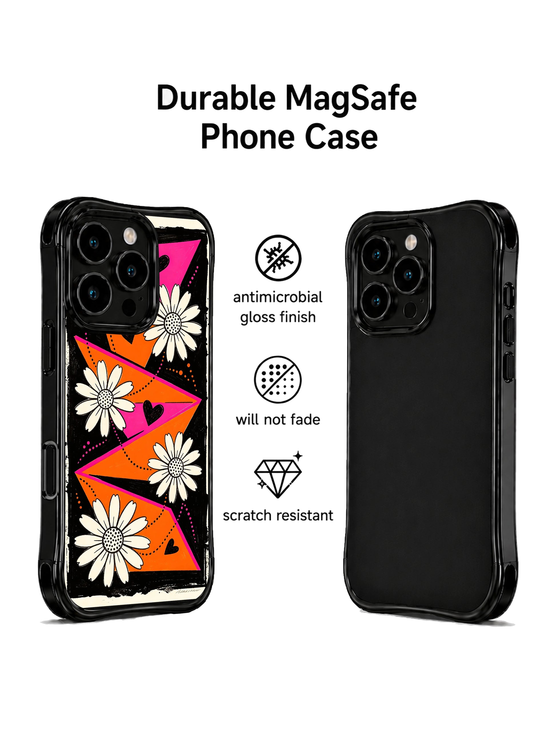 PhoneCasing iPhone 16 pro Case displaying Wild Orange Daisy Map retro travel poster floral graphic from Ruby Daze Daisy Love Riot series, durable shockproof art casing for iPhone 16 pro.