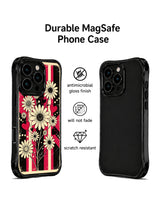 PhoneCasing iPhone 16 pro Case displaying Black Cherry Daisy Beat cool retro rock grunge floral graphic from Ruby Daze Daisy Love Riot series, durable shockproof art casing for iPhone 16 pro.
